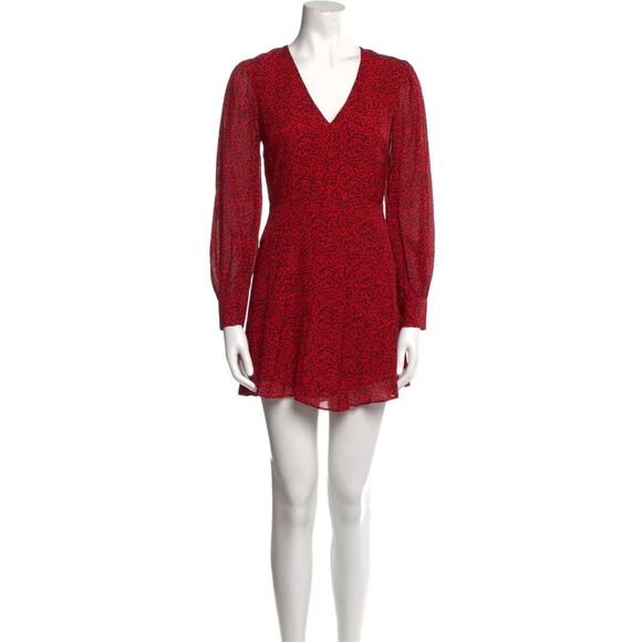 Alice + Olivia Red Animal Print V-Neck Mini Dress XS – Long Sleeve A-Line Party - Picture 1 of 2